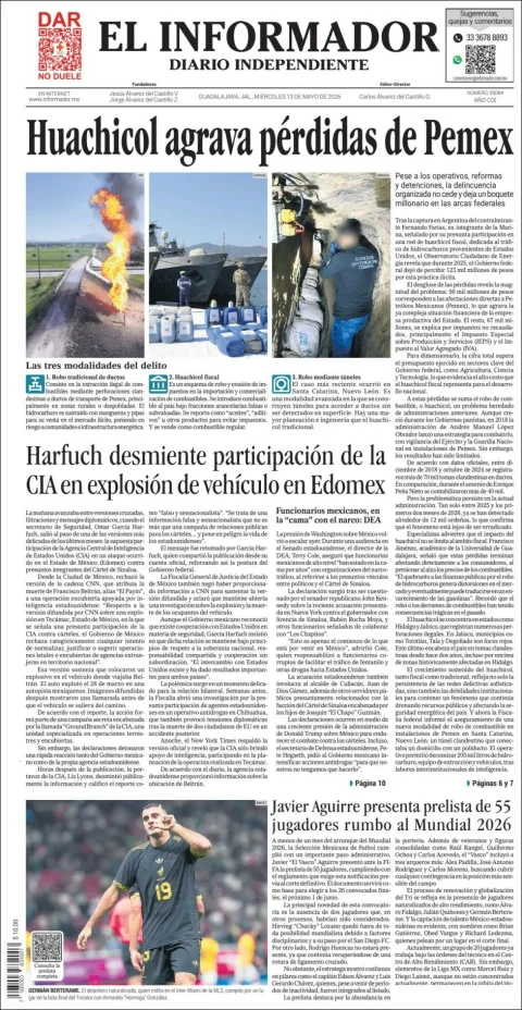 Portada de El Informador del miércoles, 13 de mayo de 2026