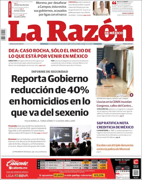 Portada de La Razon del miércoles, 13 de mayo de 2026