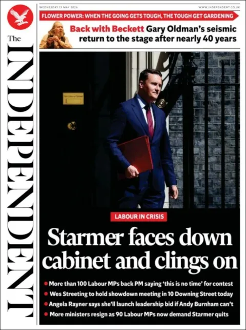 Portada de The Independent del miércoles, 13 de mayo de 2026