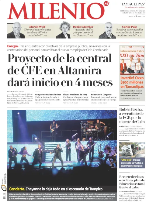 Portada de Milenio Tamaulipas del miércoles, 13 de mayo de 2026