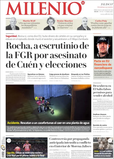 Portada de Milenio Jalisco del miércoles, 13 de mayo de 2026
