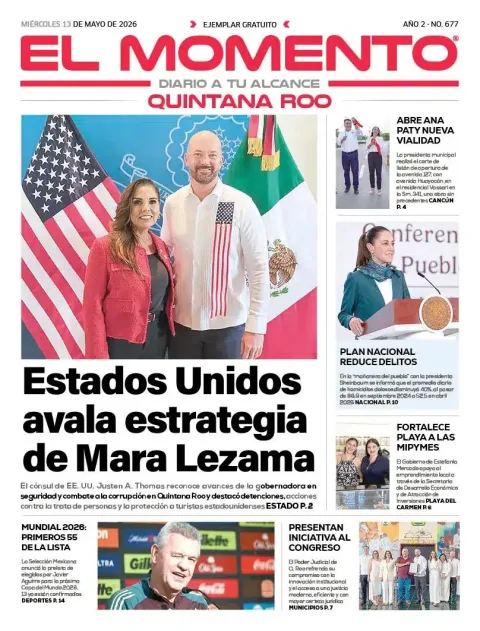Portada de El Momento Quintana Roo del miércoles, 13 de mayo de 2026