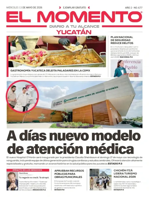 Portada de El Momento Yucatan del miércoles, 13 de mayo de 2026