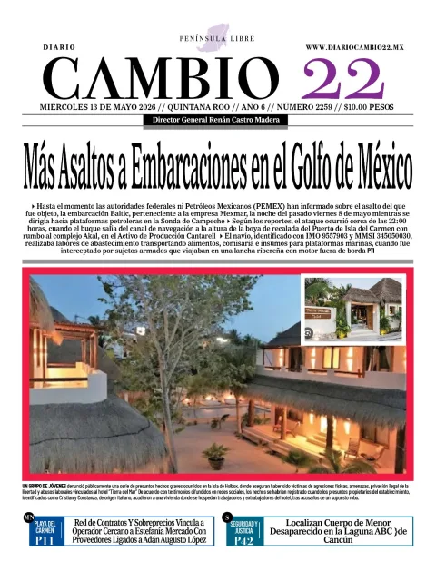 Portada de Diario Cambio 22 (contraportada) del miércoles, 13 de mayo de 2026