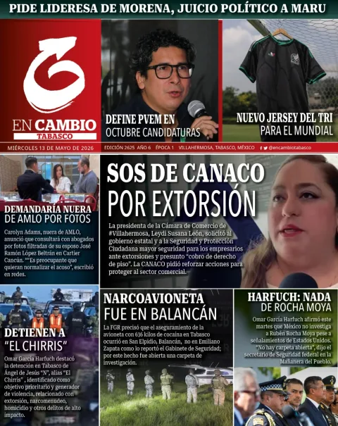 Portada de En Cambio - Tabasco (portada) del miércoles, 13 de mayo de 2026