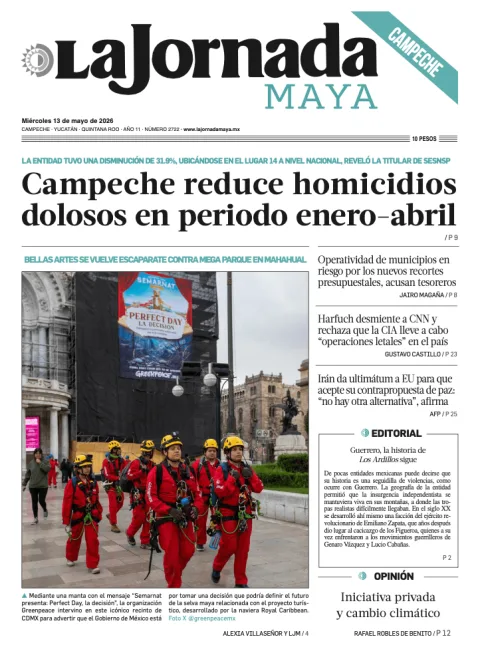 Portada de La Jornada Maya Campeche del miércoles, 13 de mayo de 2026