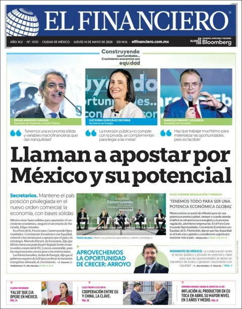 Portada de El Financiero del jueves, 14 de mayo de 2026