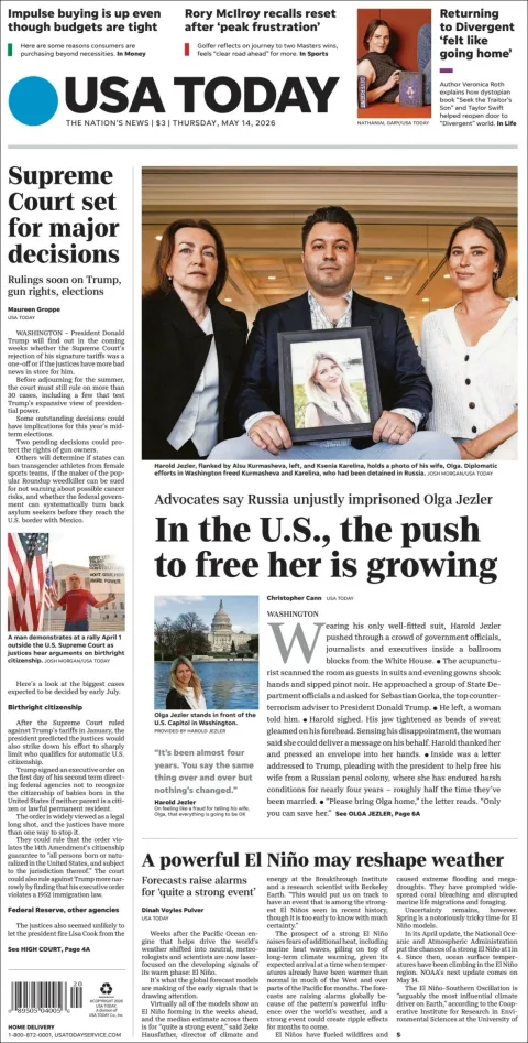 Portada de Usa Today