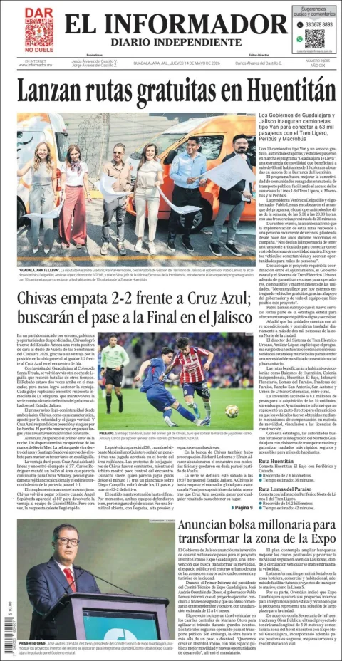 Portada de El Informador del jueves, 14 de mayo de 2026
