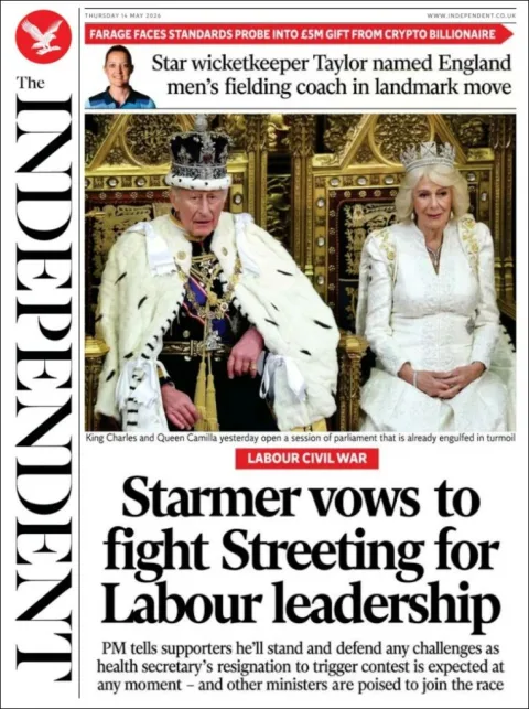 Portada de The Independent del jueves, 14 de mayo de 2026