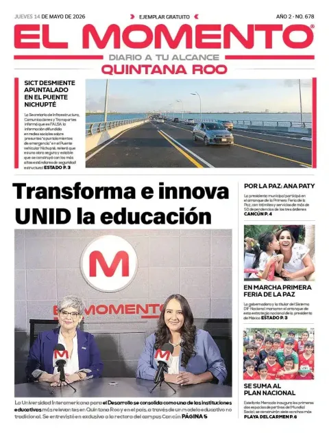Portada de El Momento Quintana Roo del jueves, 14 de mayo de 2026