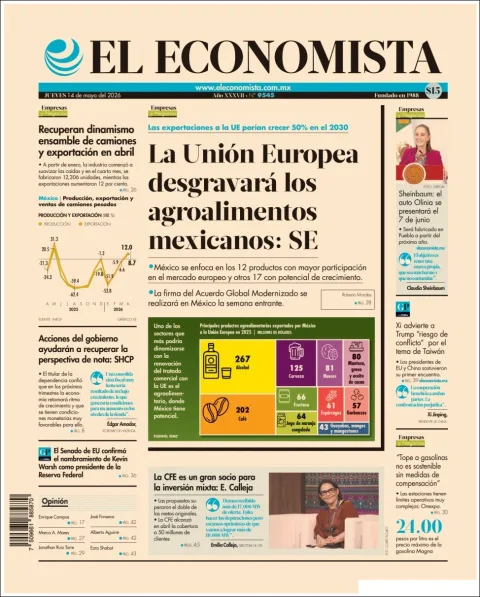 Portada de El Economista del jueves, 14 de mayo de 2026