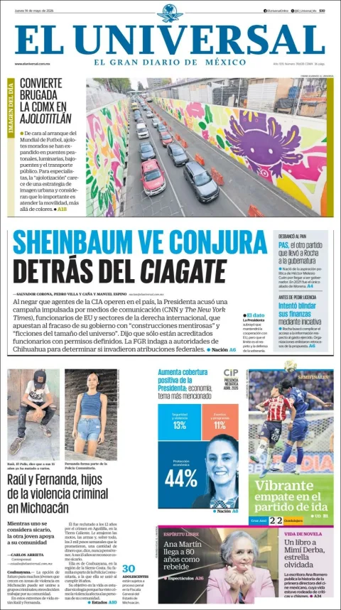 Portada de El Universal del jueves, 14 de mayo de 2026