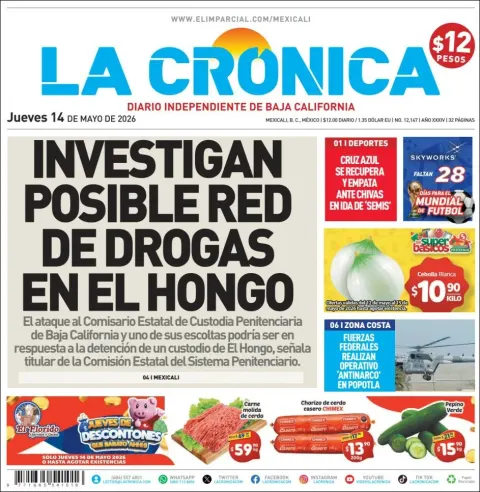 Portada de La Cronica del jueves, 14 de mayo de 2026