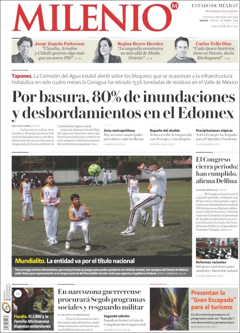 Portada de Milenio Edo de Mexico del jueves, 14 de mayo de 2026
