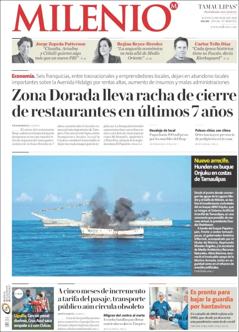 Portada de Milenio Tamaulipas del jueves, 14 de mayo de 2026