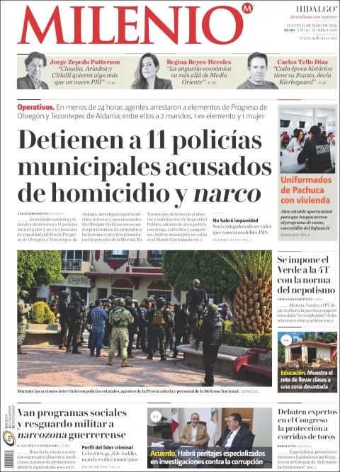 Portada de Milenio Hidalgo del jueves, 14 de mayo de 2026