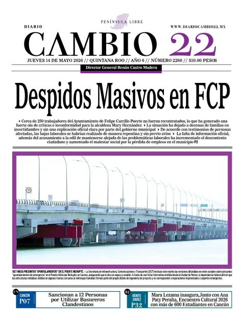 Portada de Diario Cambio 22 (portada) del jueves, 14 de mayo de 2026