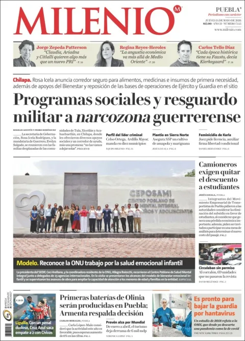 Portada de Milenio Puebla del jueves, 14 de mayo de 2026