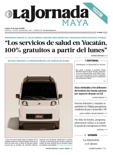 Portada de La Jornada Maya Yucatán del jueves, 14 de mayo de 2026