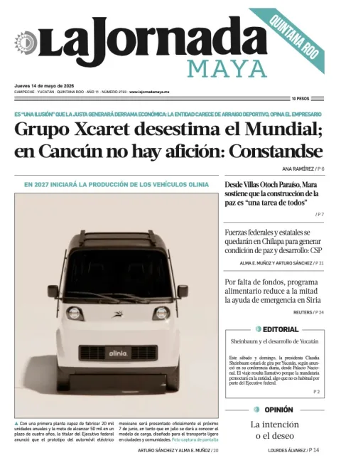 Portada de La Jornada Maya Quintana Roo del jueves, 14 de mayo de 2026
