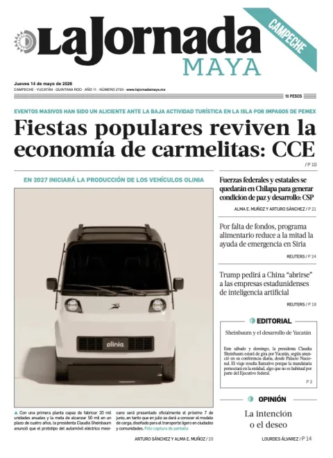 Portada de La Jornada Maya Campeche del jueves, 14 de mayo de 2026