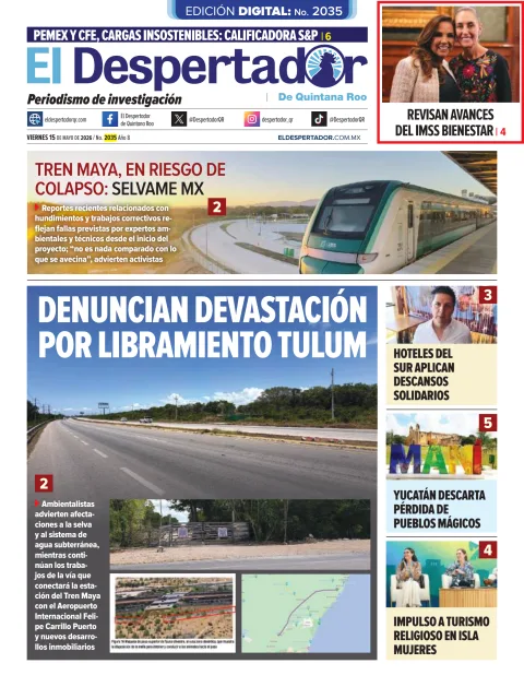Portada de El Despertador de Quintana Roo del viernes, 15 de mayo de 2026