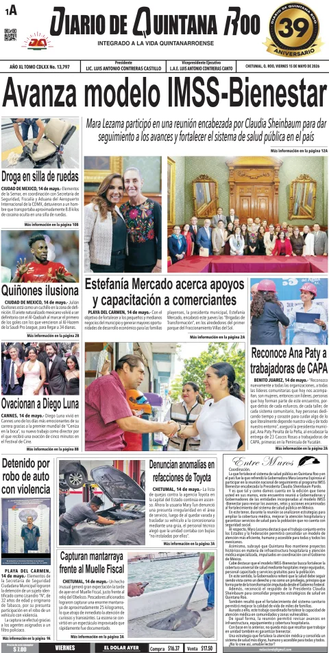 Portada de Diario de Quintana Roo (portada) del 2026-05-15
