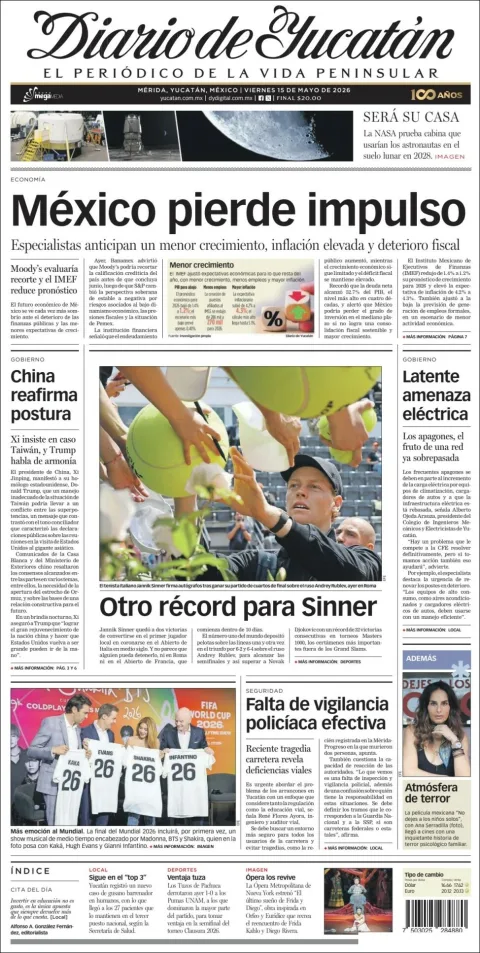 Portada de Diario de Yucatán del viernes, 15 de mayo de 2026