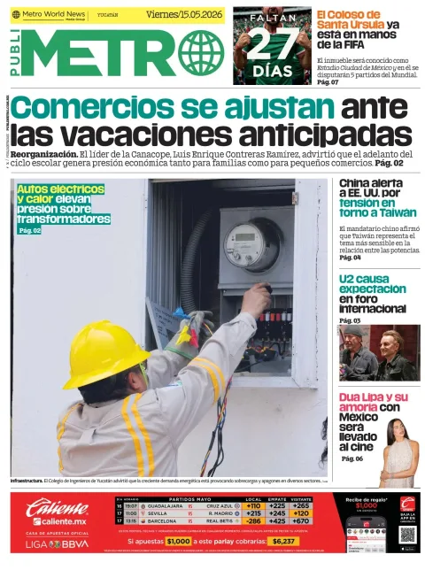 Portada de Publimetro Merida del viernes, 15 de mayo de 2026