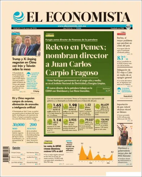 Portada de El Economista del viernes, 15 de mayo de 2026