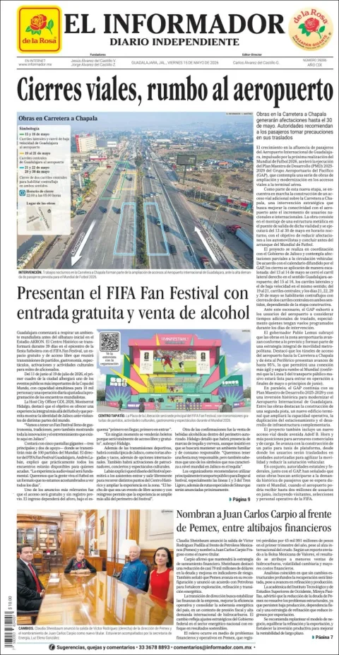 Portada de El Informador del viernes, 15 de mayo de 2026