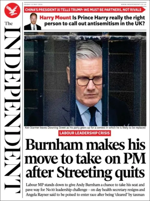 Portada de The Independent del viernes, 15 de mayo de 2026