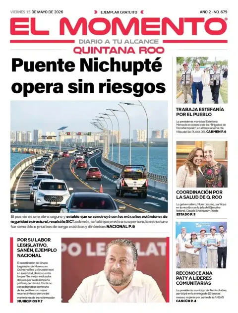 Portada de El Momento Quintana Roo del viernes, 15 de mayo de 2026