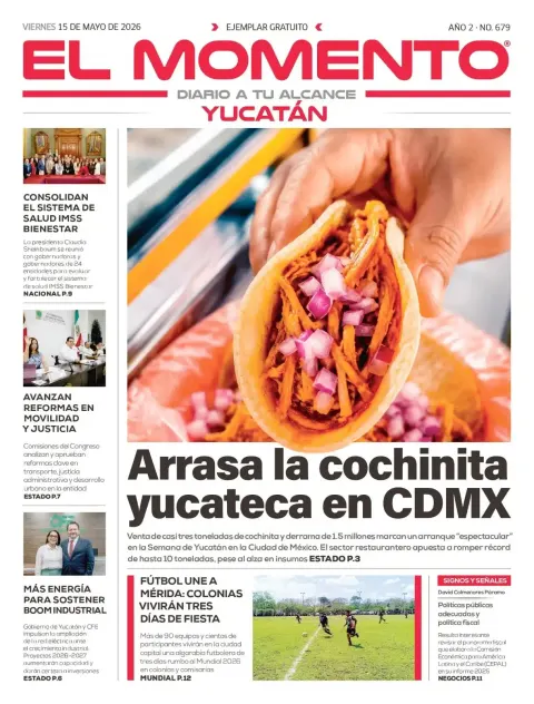 Portada de El Momento Yucatan del viernes, 15 de mayo de 2026