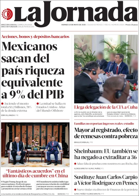 Portada de La Jornada del viernes, 15 de mayo de 2026