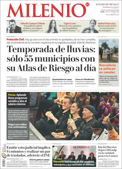 Portada de Milenio Edo de Mexico del viernes, 15 de mayo de 2026