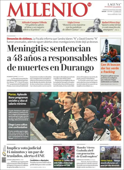 Portada de Milenio Laguna del viernes, 15 de mayo de 2026