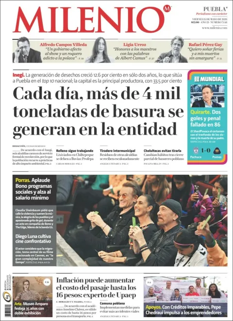 Portada de Milenio Puebla del viernes, 15 de mayo de 2026