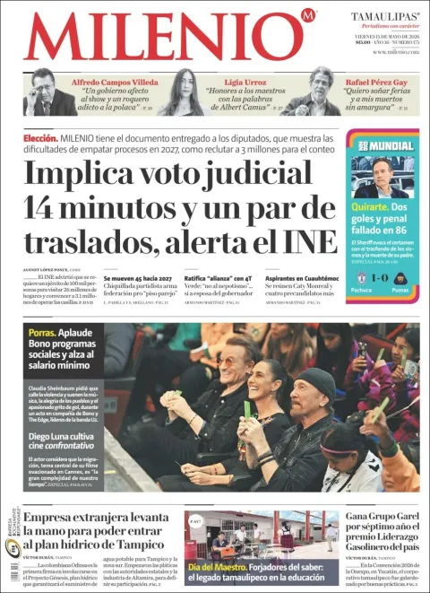 Portada de Milenio Tamaulipas del viernes, 15 de mayo de 2026