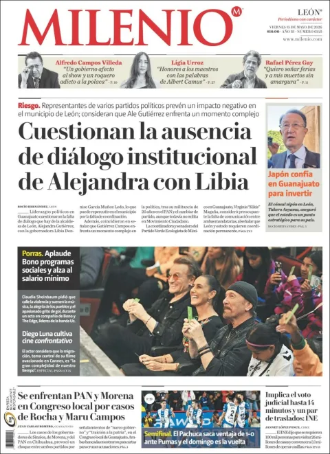 Portada de Milenio Leon del viernes, 15 de mayo de 2026