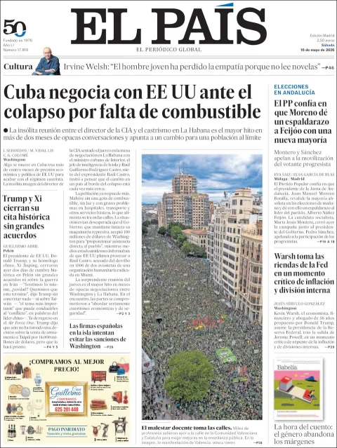 Portada de El Pais del sábado, 16 de mayo de 2026