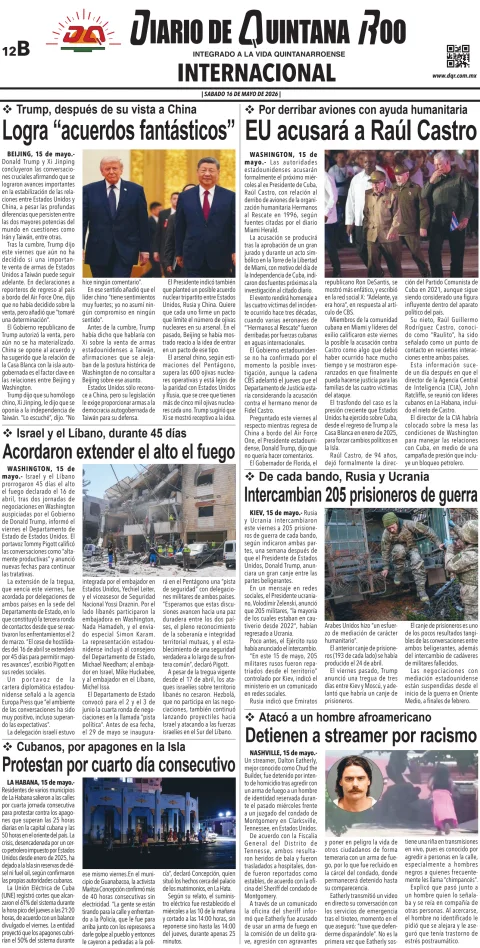 Portada de Diario de Quintana Roo (contra Portada) del 2026-05-16