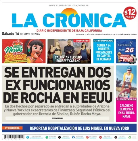 Portada de La Cronica del sábado, 16 de mayo de 2026