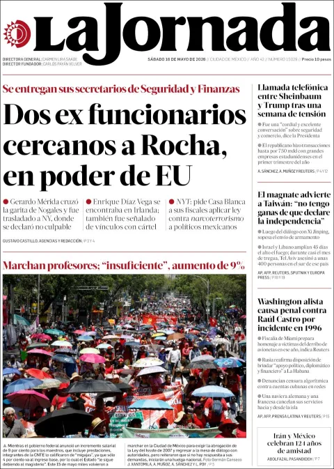 Portada de La Jornada del sábado, 16 de mayo de 2026