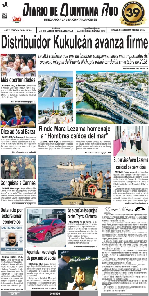 Portada de Diario de Quintana Roo (portada)