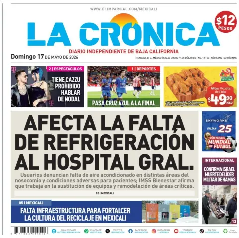 Portada de La Cronica del domingo, 17 de mayo de 2026