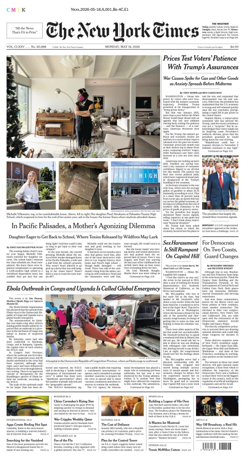 Portada de The New York Times (new York) del lunes, 18 de mayo de 2026