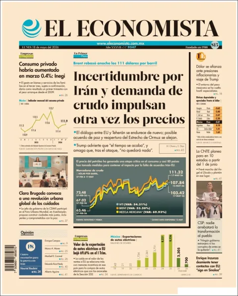 Portada de El Economista del lunes, 18 de mayo de 2026