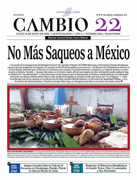 Portada de Diario Cambio 22 (contraportada) del lunes, 18 de mayo de 2026